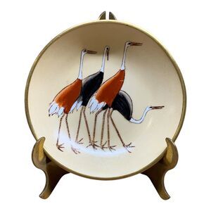 Vintage Japanese Porcelain Bowl Stork Print Trinket Dish Made in Hong Kong 6"